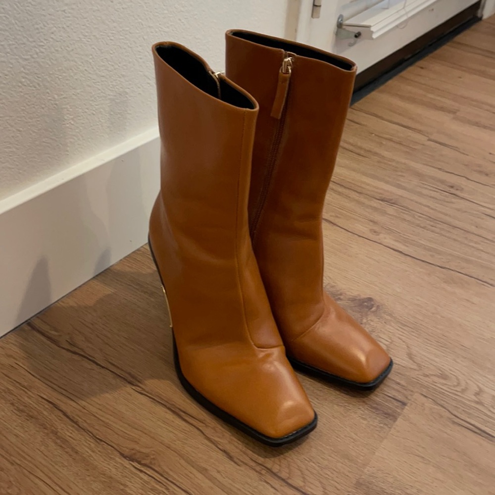 Zara camel leather booties